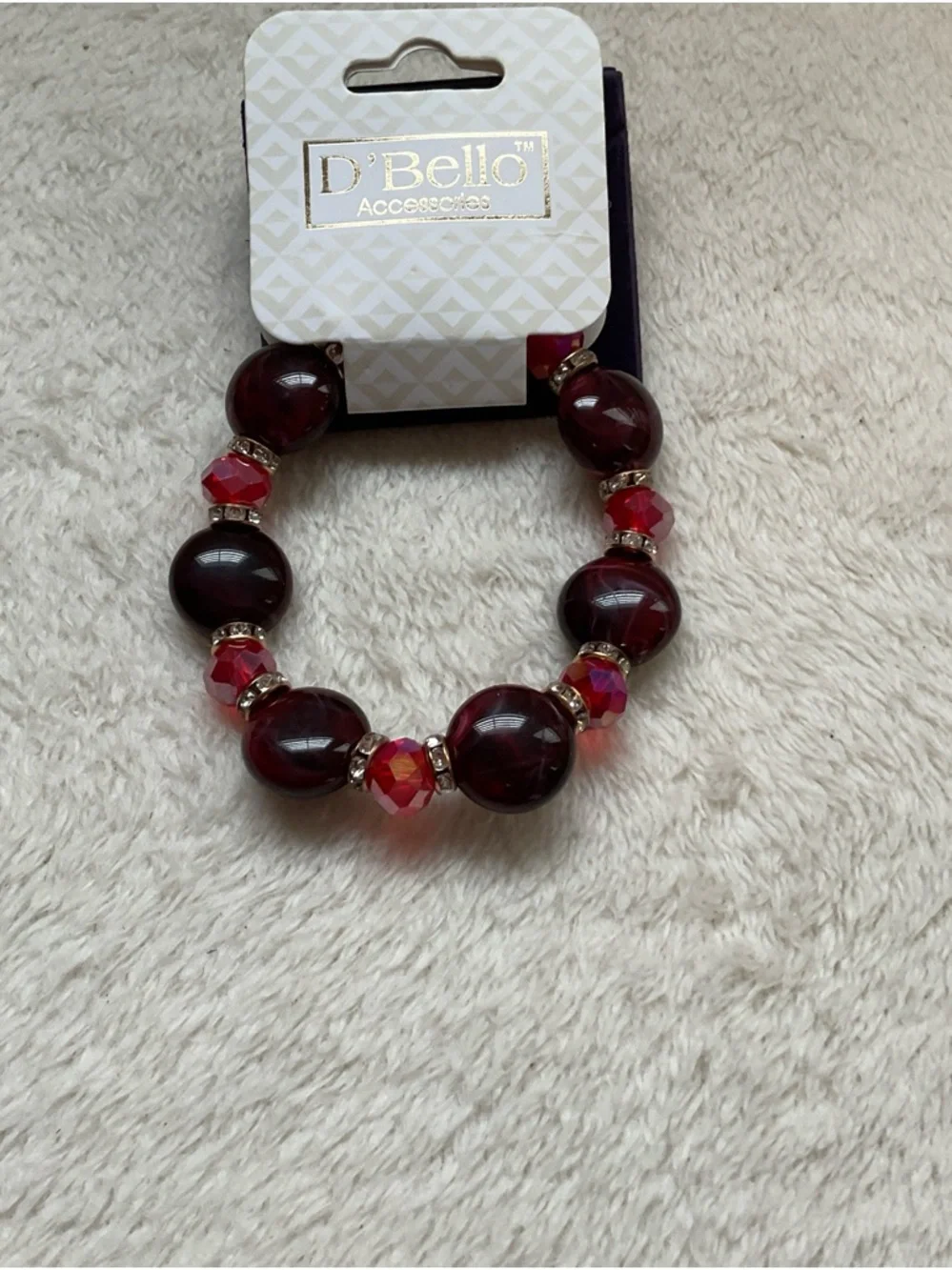 Deep Red Beaded Stretch Bracelet with Faceted Accents